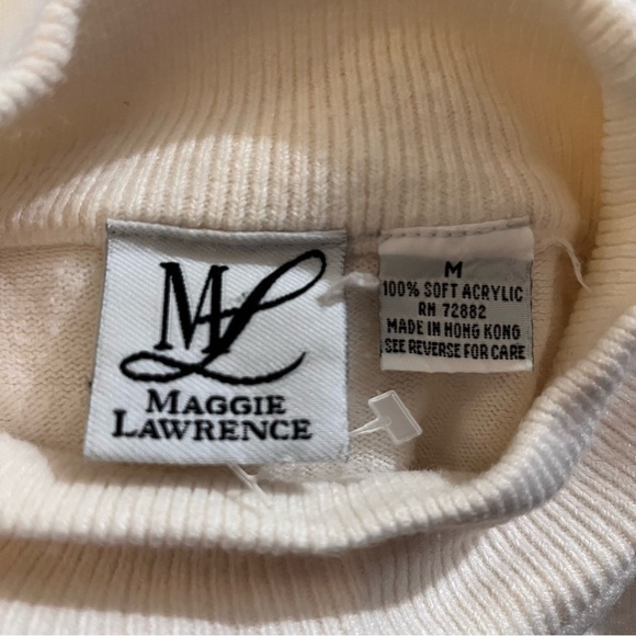 Vintage 80s-90s Maggie Lawrence Vertical Cable Knit Mock Sweater Cream M - Picture 3 of 4